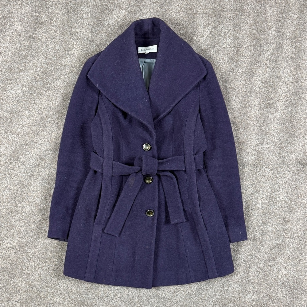 Calvin Klein Purple‎ Wool Blend Short Single Breasted Belted Pea Coat Women’s 8
